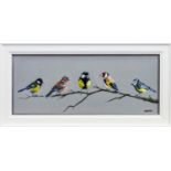 GREAT TIT GOSSIP, AN OIL BY LYNNE JOHNSTONE