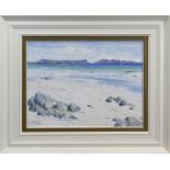 CAMUSDARRACH 'TAE OORSELS', EIGG & RHUM DISTANT, AN OIL BY ERNI UPTON