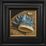 BARREL HANDLERS BLUE GLOVES, AN OIL BY GRAHAM MCKEAN