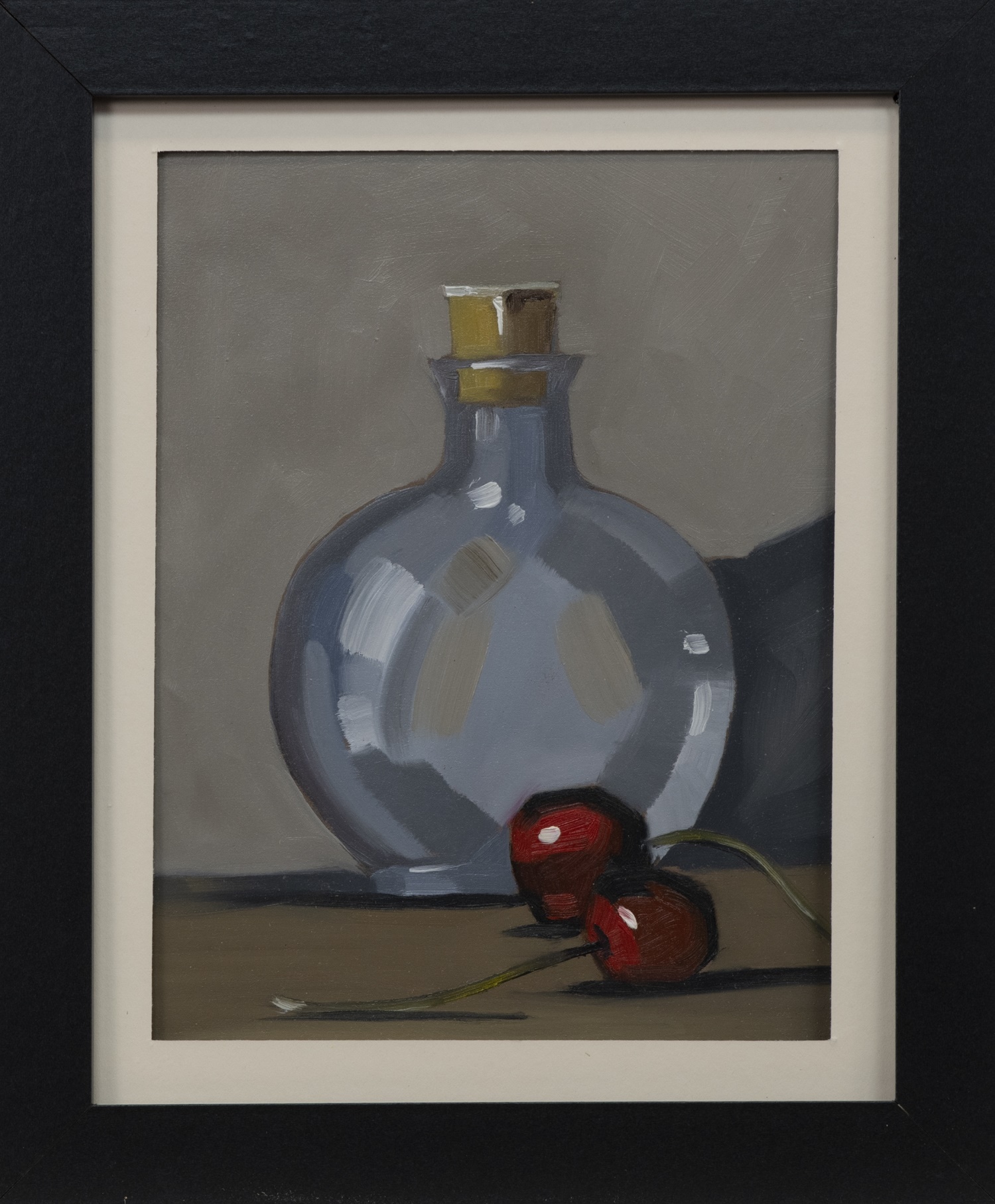 STILL LIFE CHERRIES & BOTTLE, AN OIL BY NATASHA ARNOLD