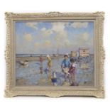 BEACH, CHILDREN AT PLAY, AN OIL BY WILLIAM HEYTMAN