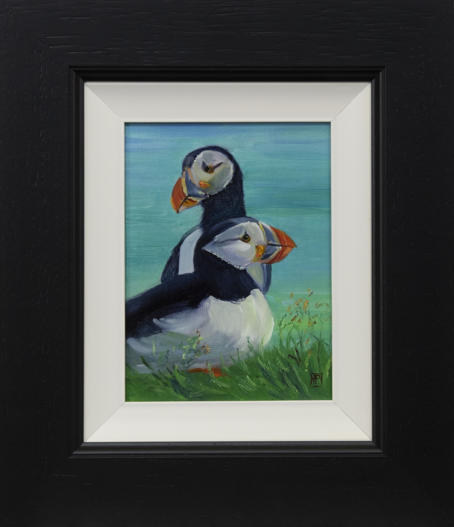 TWO PUFFINS, AN OIL BY ZHANNA PECHUGINA