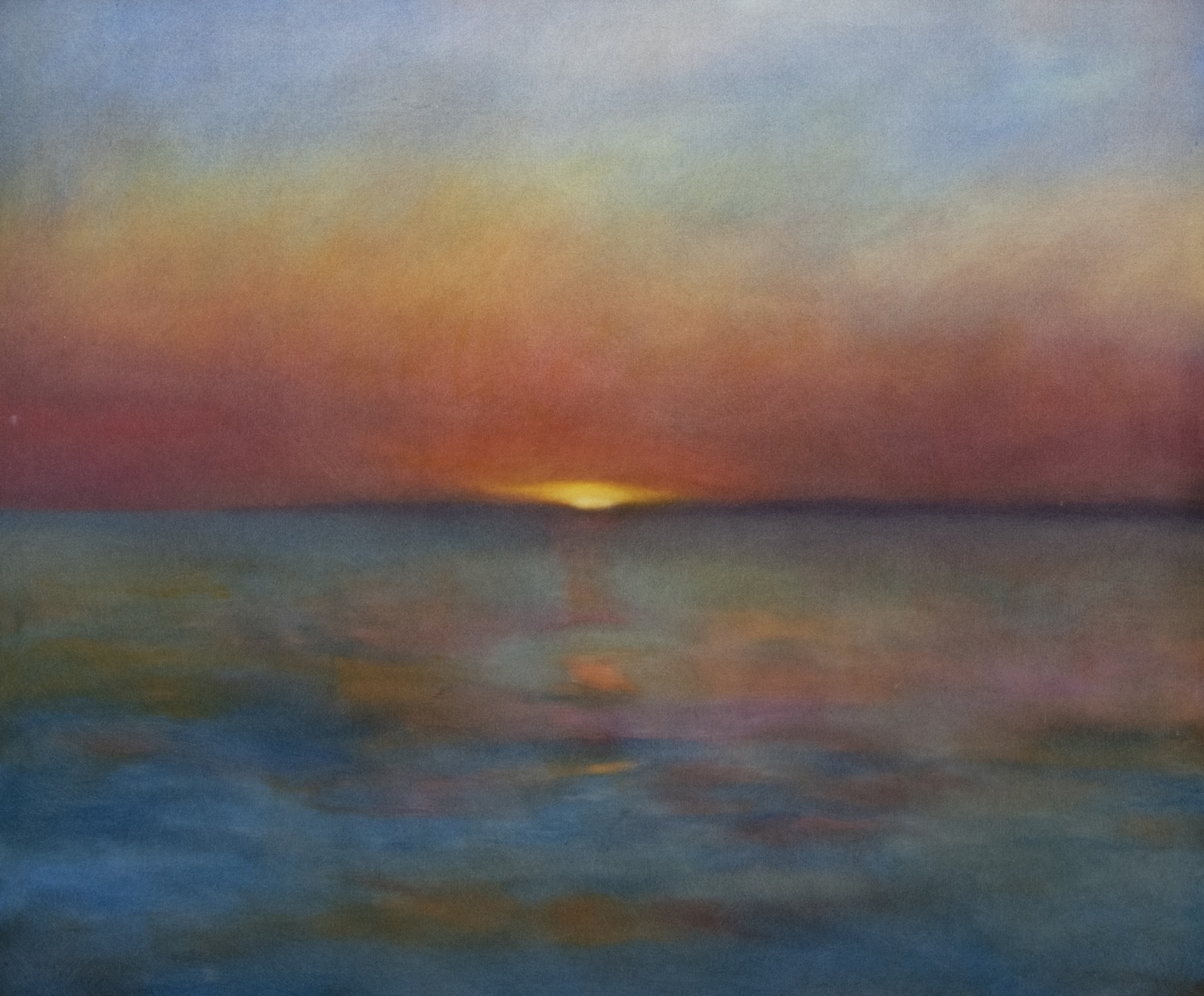 EVENING JOURNEY, SINKING SUN, A LARGE OIL BY SUE BIAZOTTI