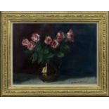 NO. 44, PINK ROSES IN LUSTRE, AN OIL BY GEORGE J D BRUCE