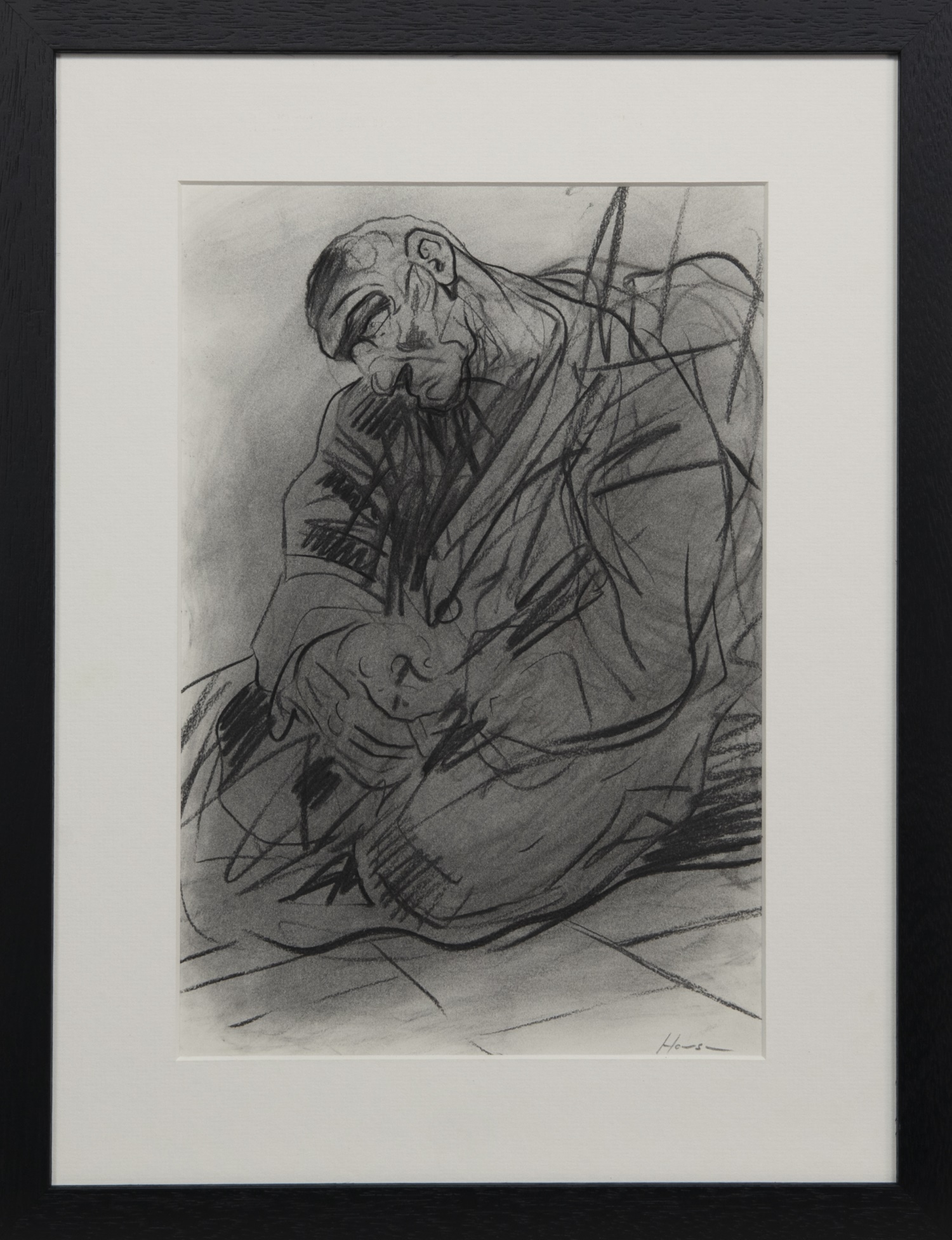 STUDY FOR "THE PENITENCE OF KING DAVID" NO. 4, A CHARCOAL BY PETER HOWSON