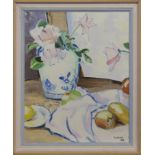 STILL LIFE WITH BLUE AND WHITE VASE, AN OIL BY ANDREW WALKER