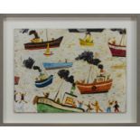 BOATS OFF ST IVES, AN OIL BY SIMEON STAFFORD