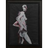 RED/BLACK NUDE FIGURE, A MIXED MEDIA BY SARA OGILVIE