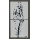 FEMALE FIGURE IN BLACK, A CERAMIC TILE BY LORRAINE FERNIE