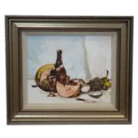 MELON, GRAPES, BREAD & WINE, AN OIL BY DAVID BAILLE