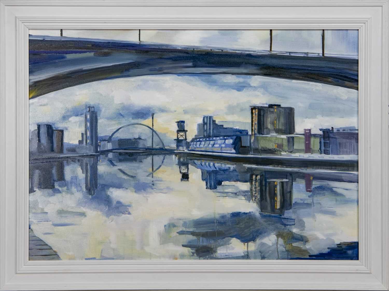 THE CLYDE FROM UNDER THE KINGSTON BRIDGE, AN OIL BY HELEN MCDONALD MATHIE