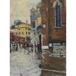 THE OSPEDALE, SANTI GIOVANNI E PAOLO, VENICE & SANTI GIOVANNI IN FOREGROUND, AN OIL BY KEN HOWARD