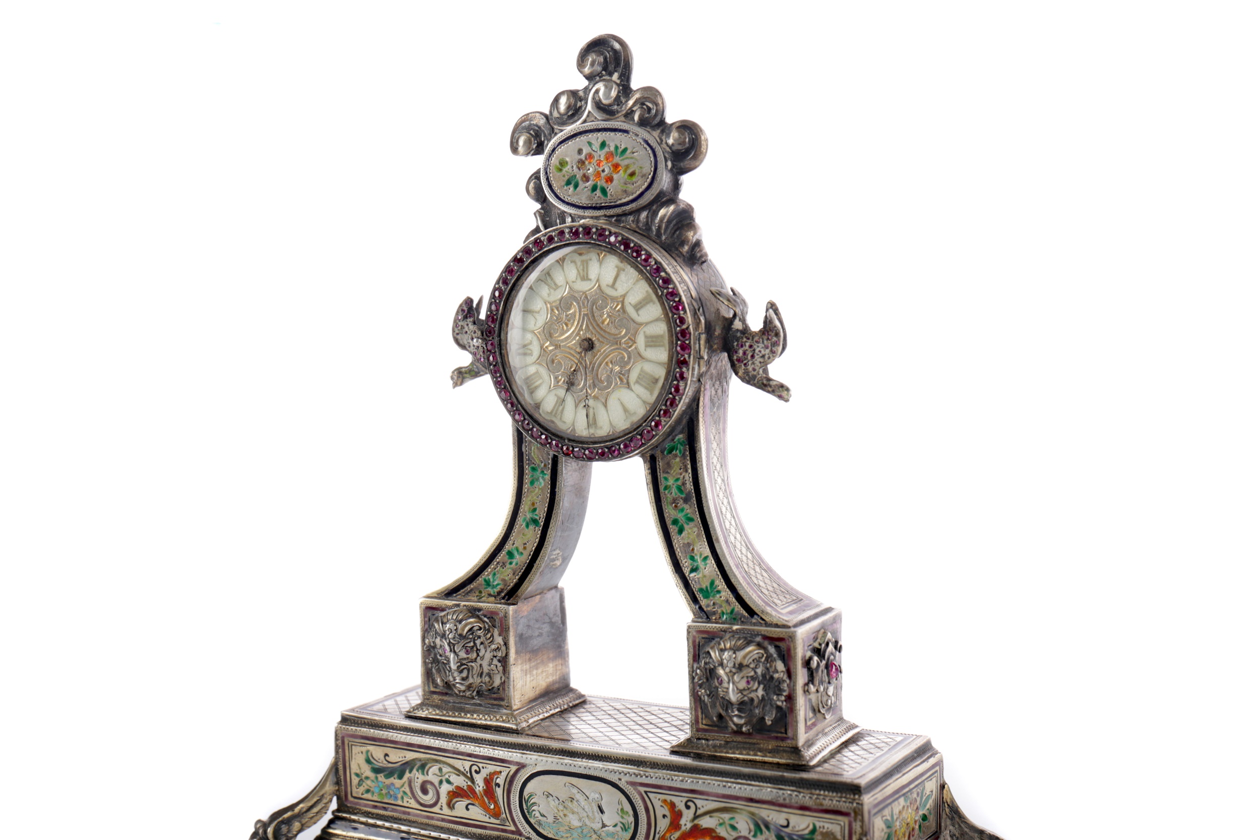 A LATE 19TH CENTURY VIENNESE SILVER AND ENAMEL TABLE CLOCK - Image 2 of 3