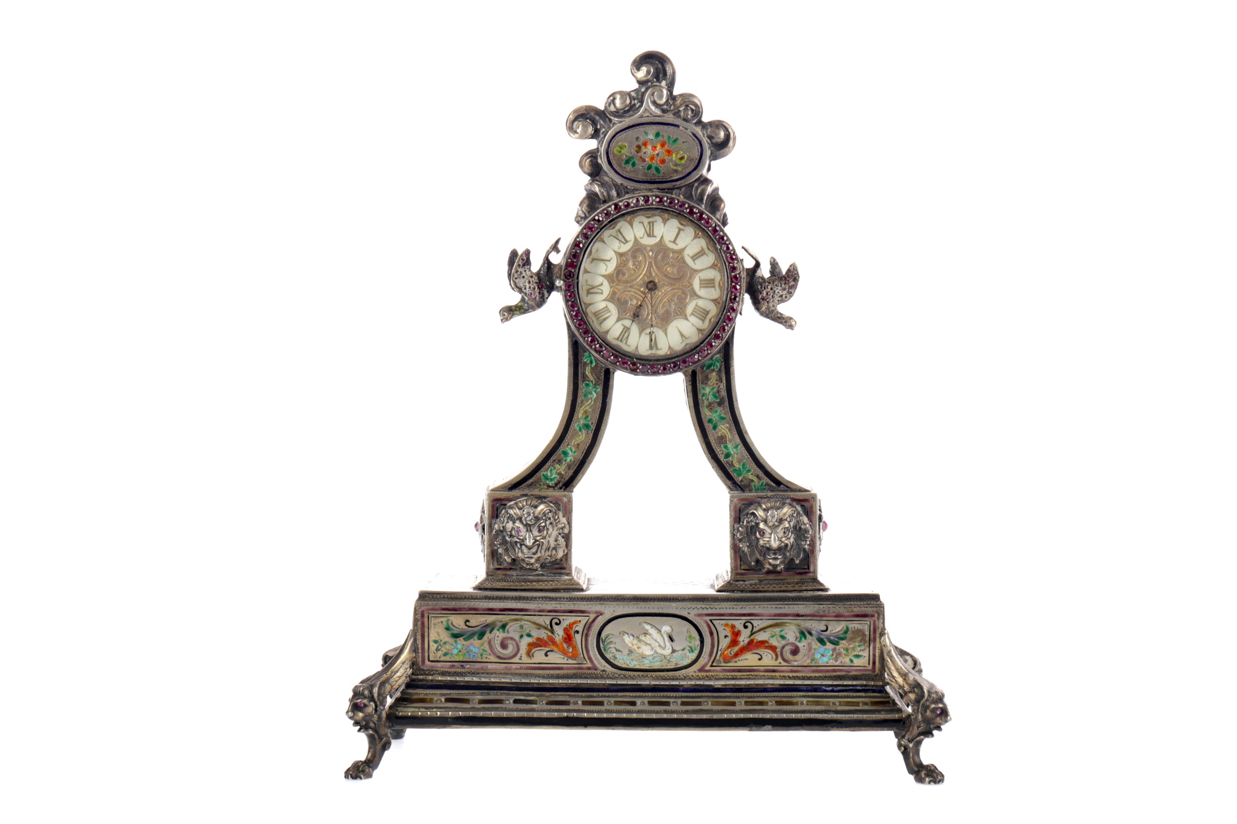 A LATE 19TH CENTURY VIENNESE SILVER AND ENAMEL TABLE CLOCK