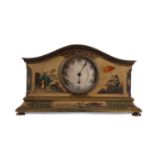 AN EARLY 20TH CENTURY CHINOISERIE MANTEL CLOCK RETAILED BY ASPREY