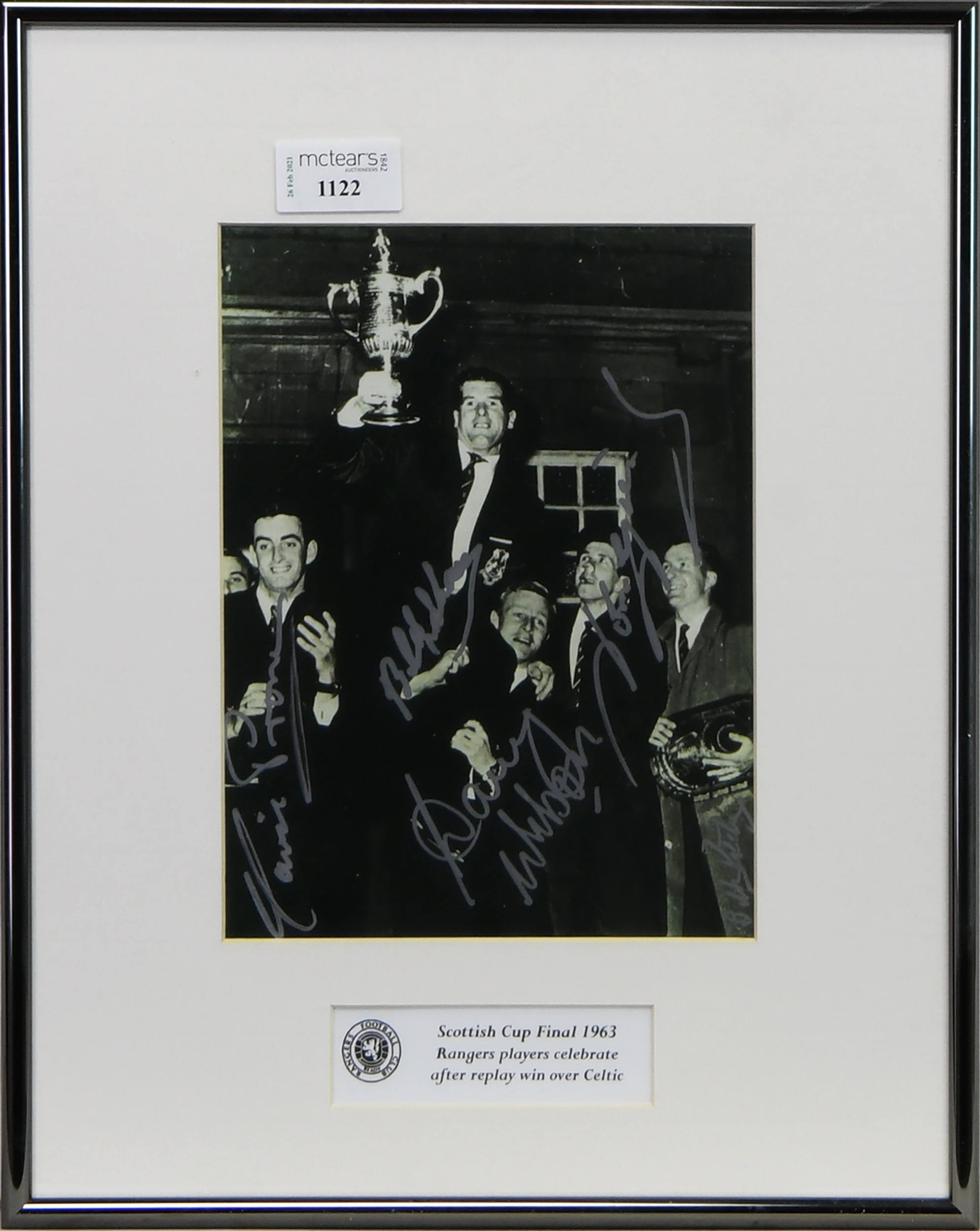 A FRAMED SIGNED PHOTOGRAPH FROM THE SCOTTISH CUP FINAL 1963