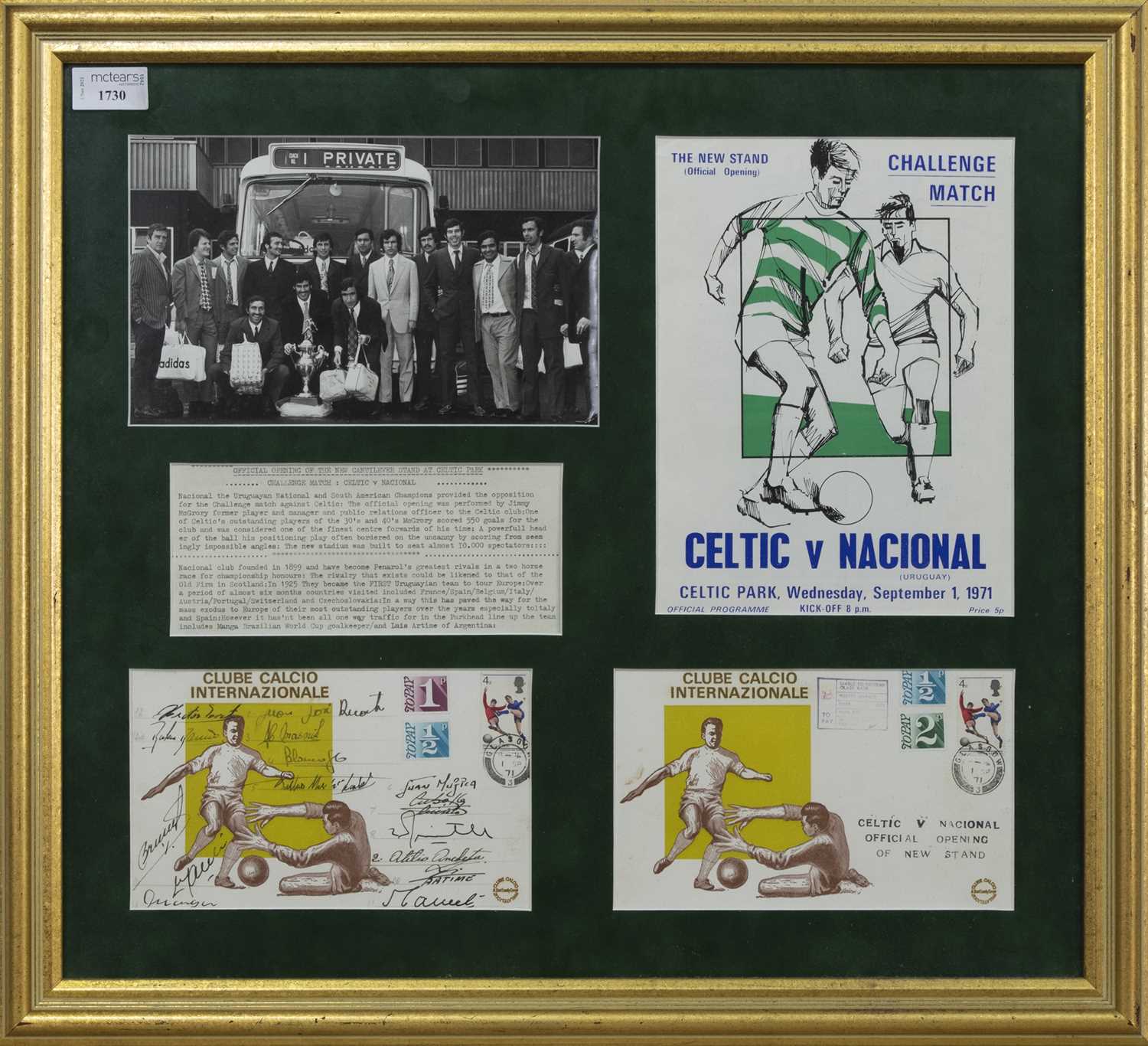 CELTIC F.C. INTEREST - VS. CLUB NACIONAL DE FOOTBALL 1971 CHALLENGE MATCH COMMEMORATIVE DISPLAY