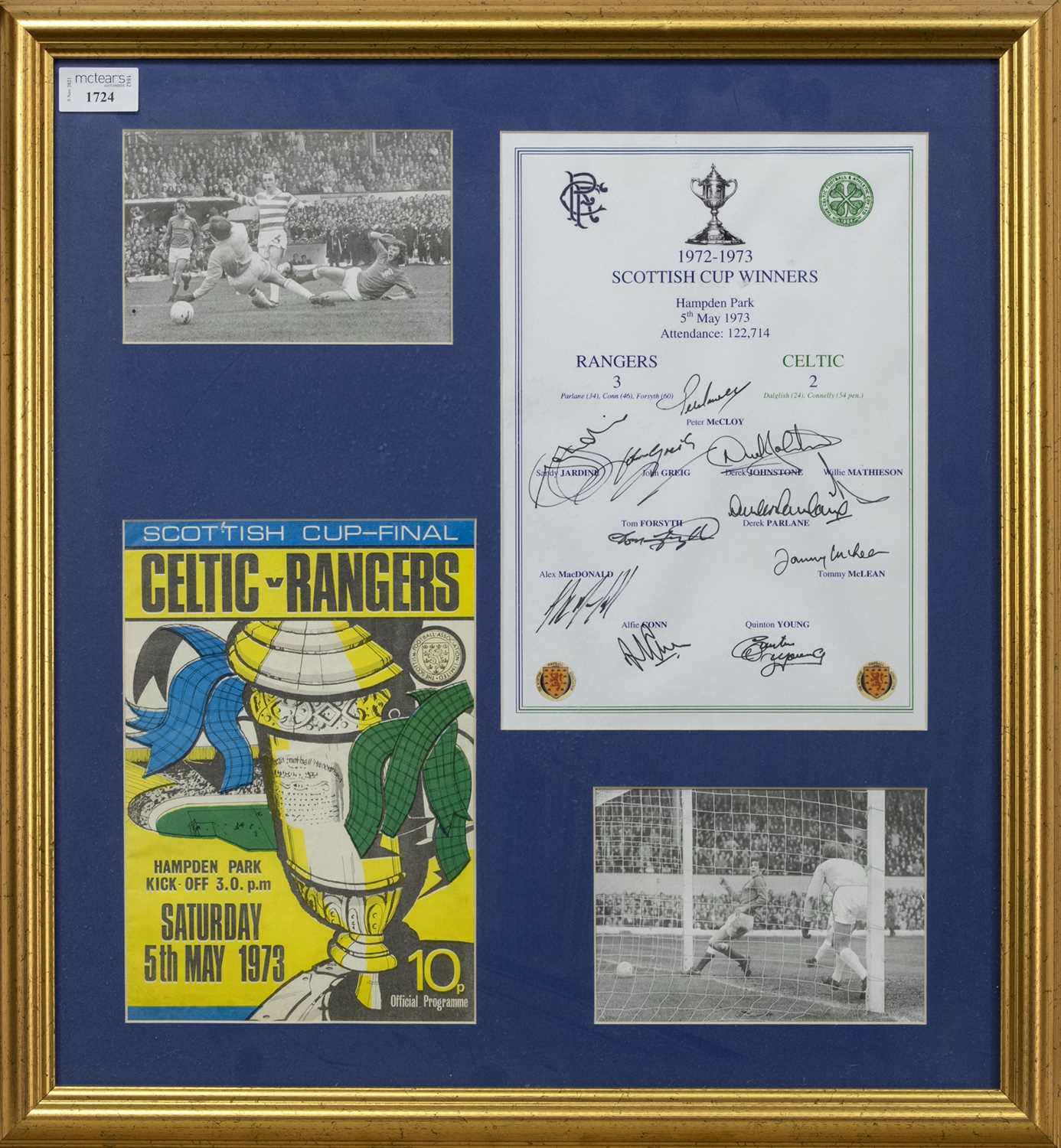 RANGERS F.C. INTEREST - SCOTTISH CUP WINNERS 1972/73 COMMEMORATIVE DISPLAY