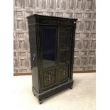 A VICTORIAN EBONISED BOULLE DISPLAY CABINET