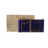 A GERMAN ART DECO LAPIS BLUE AND GILTMETAL MUSICAL CAMERA COMPACT