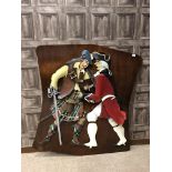 A WOODEN PLAQUE DEPICTING ROB ROY FIGHTING A HANOVERIAN SOLDIER