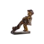 A COLD PAINTED BRONZE FIGURE GROUP OF A GIRL PULLING A CAT, BY JUAN CLARA (SPANISH, 1875-1958