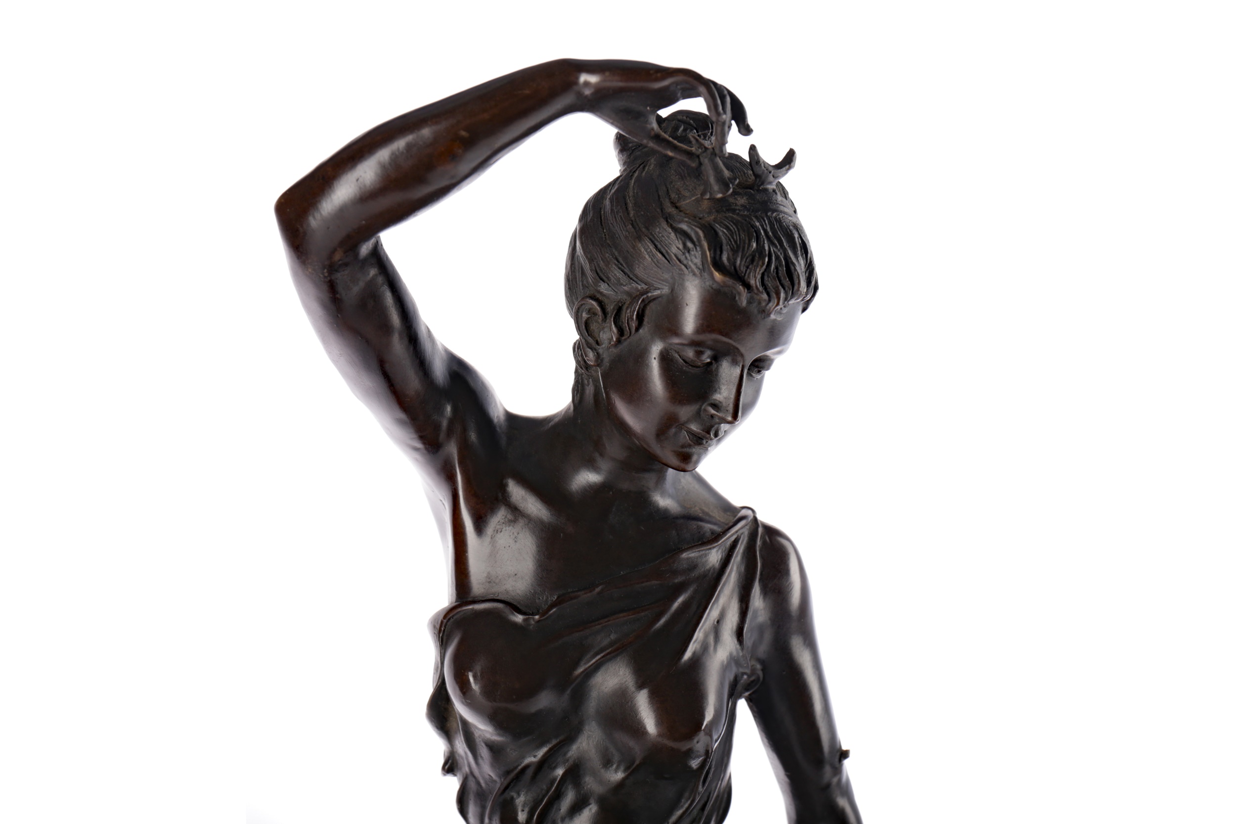 A PATINATED BRONZE SCULPTURE OF A YOUNG MAIDEN BY LUCIE SIGNORET-LEDIEU (FRENCH, 1858-1904), - Image 2 of 2