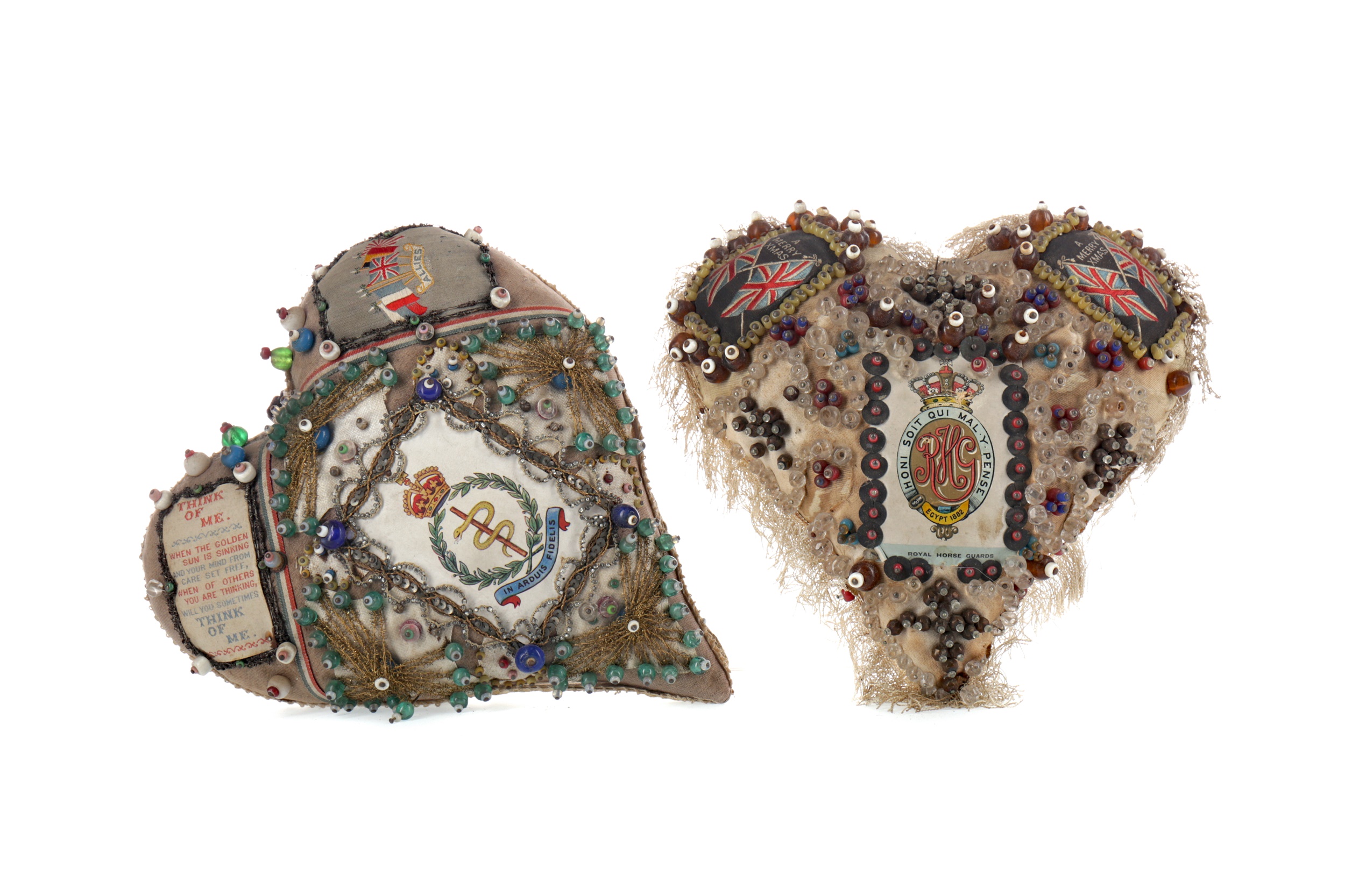 A LOT OF TWO WWI PERIOD SWEETHEART PIN CUSHIONS