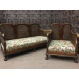 A MID-20TH CENTURY WALNUT BERGERE SUITE