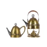 A WMF BRASS SPIRIT KETTLE AND TEAPOT