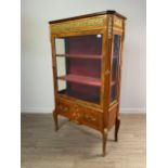 A FRENCH KINGWOOD AND FLORAL MARQUETRY DISPLAY CABINET