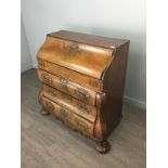 A LATE 18TH CENTURY DUTCH WALNUT BOMBE BUREAU