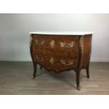 AN IMPRESSIVE GILT METAL MOUNTED ROSEWOOD AND KINGWOOD MARQUETRY COMMODE OF LOUIS XV DESIGN