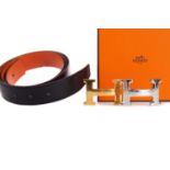 HERMES LEATHER BELT WITH TWO 'H' BUCKLES