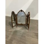 A WALNUT TRIPTYCH DRESSING TABLE MIRROR OF QUEEN ANNE DESIGN