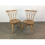 A SET OF FOUR ERCOL BLONDE ELM DINING CHAIRS