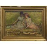 TWO GIRLS BY THE RIVER, AN OIL BY FRANCIS WALKER