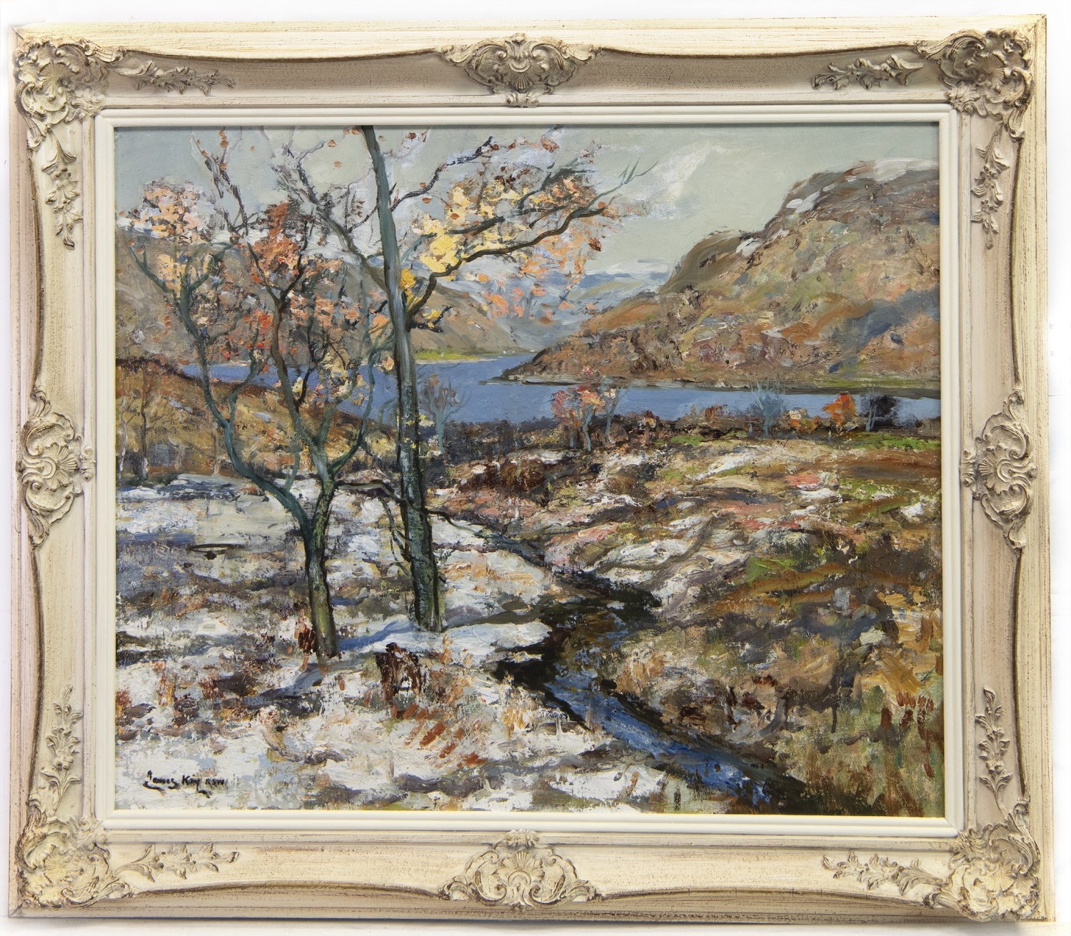 LOCH LONG, AUTUMN, AN OIL BY JAMES KAY