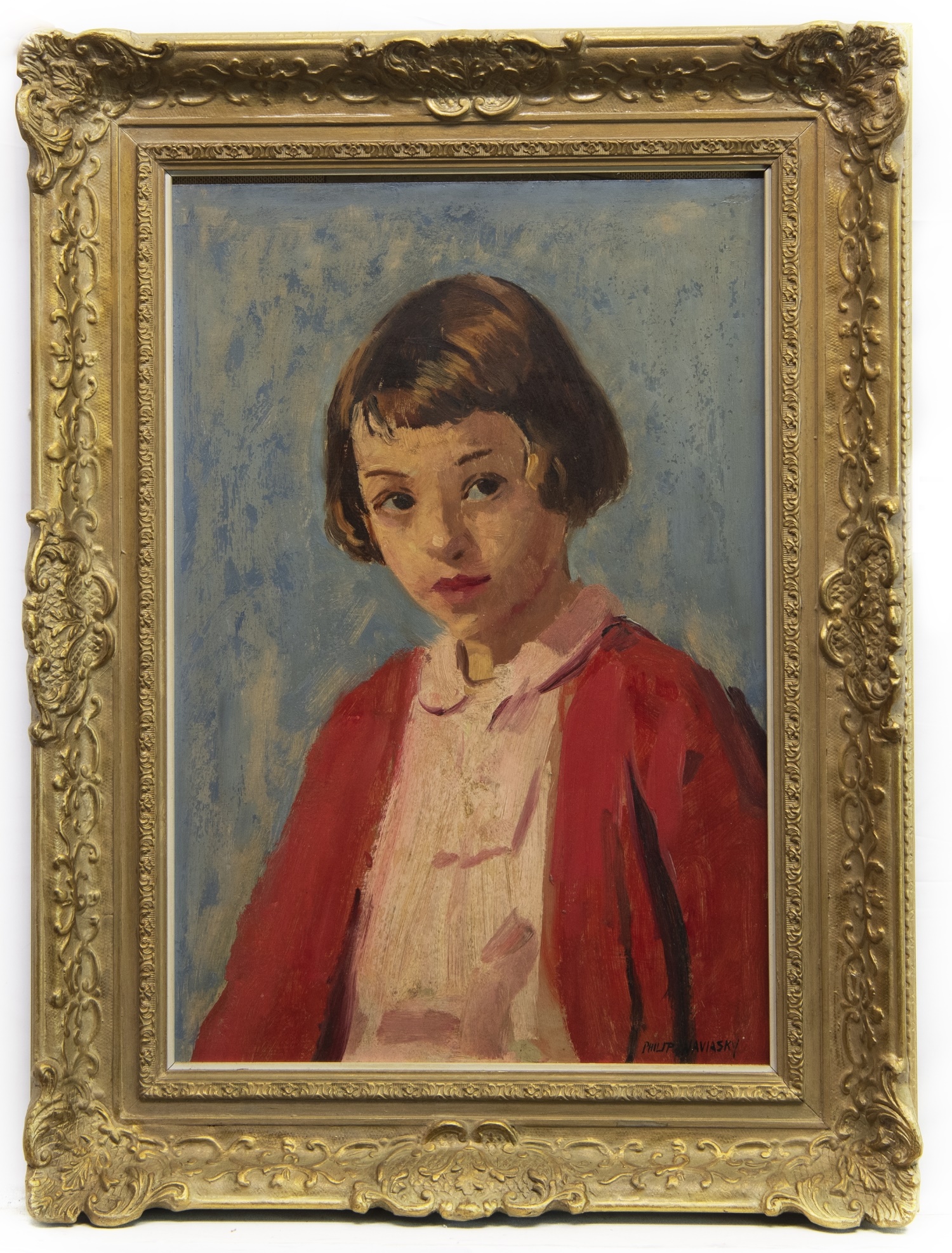 GIRL IN RED, AN OIL BY PHILIP NAVIASKY