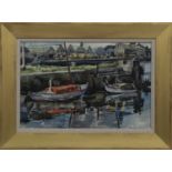 BOATS IN LOCK, A WATERCOLOUR BY WILLIAM MARSHALL BROWN