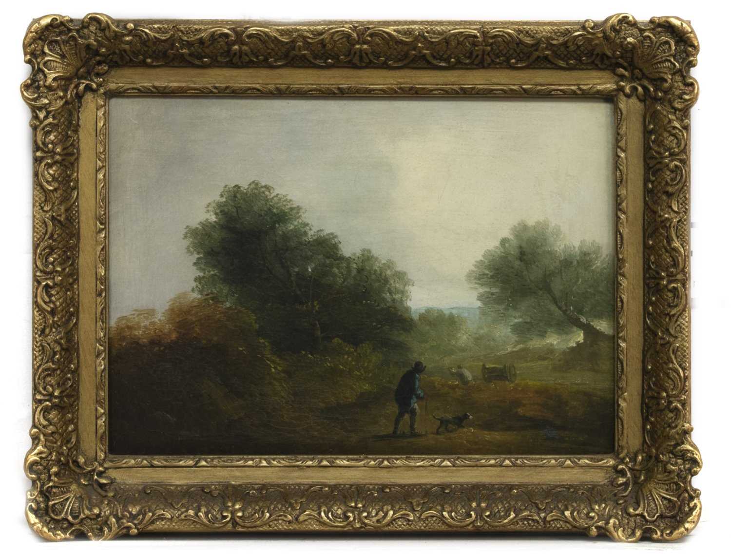 FIGURE WITH DOG, AN OIL IN THE MANNER OF BENJAMIN BARKER OF BATH