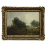 FIGURE WITH DOG, AN OIL IN THE MANNER OF BENJAMIN BARKER OF BATH