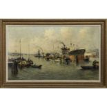 ROTTERDAM HARBOUR, AN OIL BY J VAN DELDEN