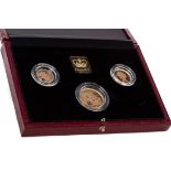 ELIZABETH II GOLD PROOF SOVEREIGN THREE COIN SET DATED 1990