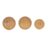 TWO NAPOLEON III FIVE FRANC COINS AND A GOLD ONE DOLLAR