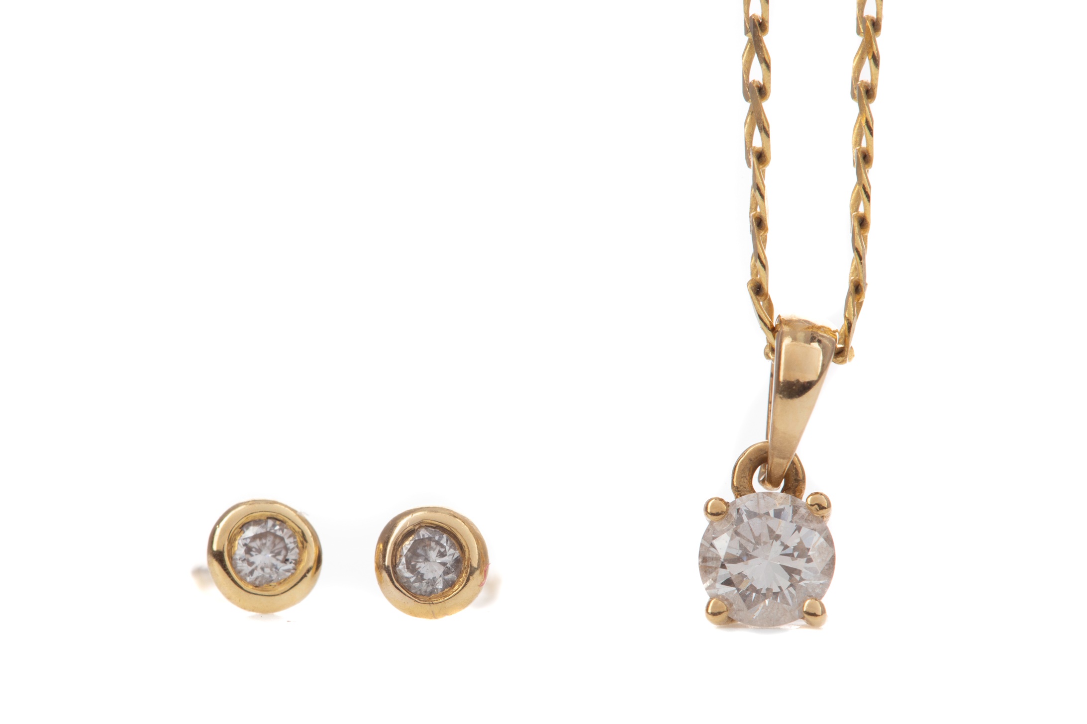 A PAIR OF DIAMOND EARRINGS AND A PENDANT