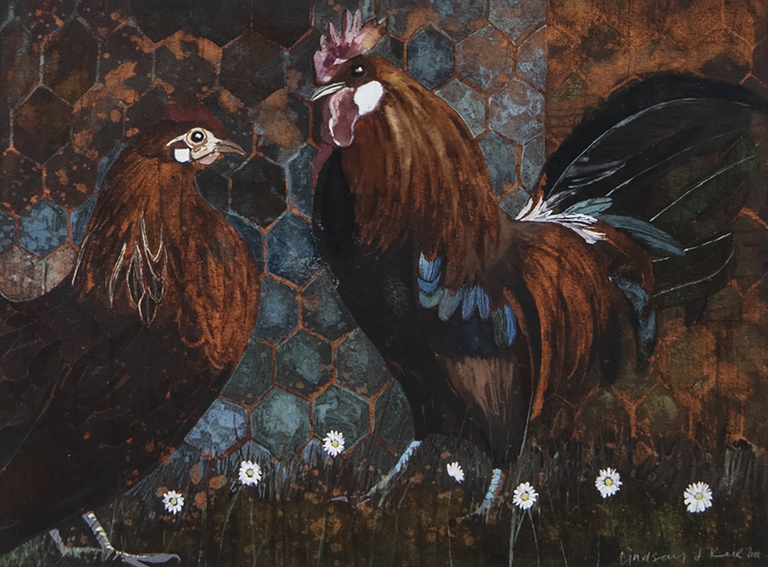 TERRACOTTA CHICKENS, A GOUACHE BY LINDSAY J KEIR - Image 2 of 2