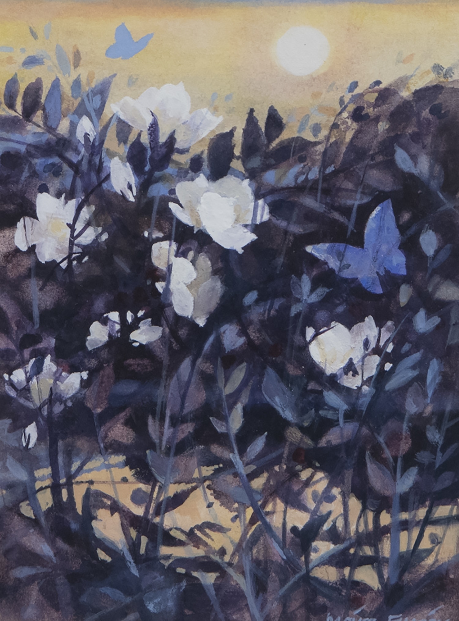 BLUE BUTTERFLIES, A GOUACHE BY MOIRA FERRIER - Image 2 of 2