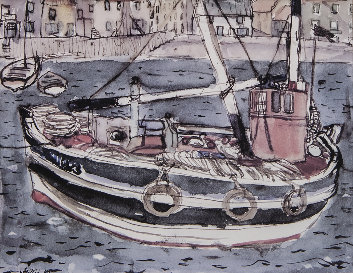 THE FISHING BOAT, A LITHOGRAPH BY SIR WILLIAM GILLIES - Bild 2 aus 2