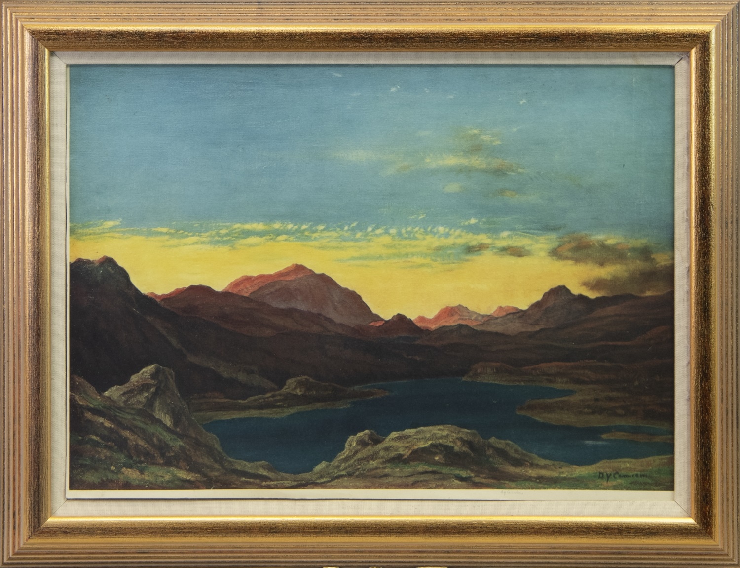 SUNSET AT THE LOCH, A LITHOGRAPH BY D Y CAMERON